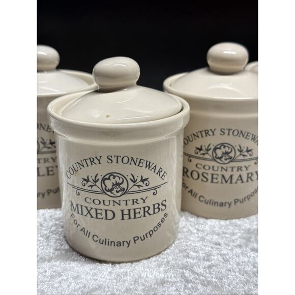 Country stoneware spice jars Set of 7! EUC - Picture 5 of 11